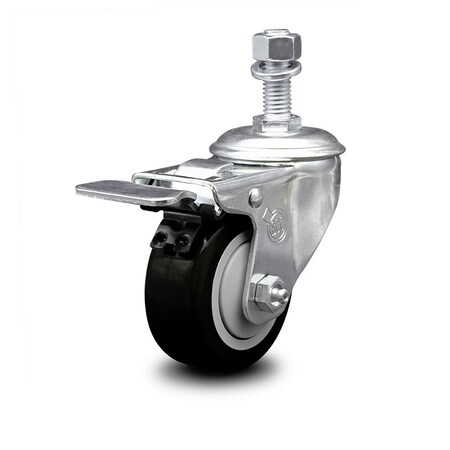 Service Caster 3.5 Inch Black Polyurethane Swivel 12mm Stem Caster with Total Lock Brake SCC-TSTTL20S3514-PPUB-BLK-M1215